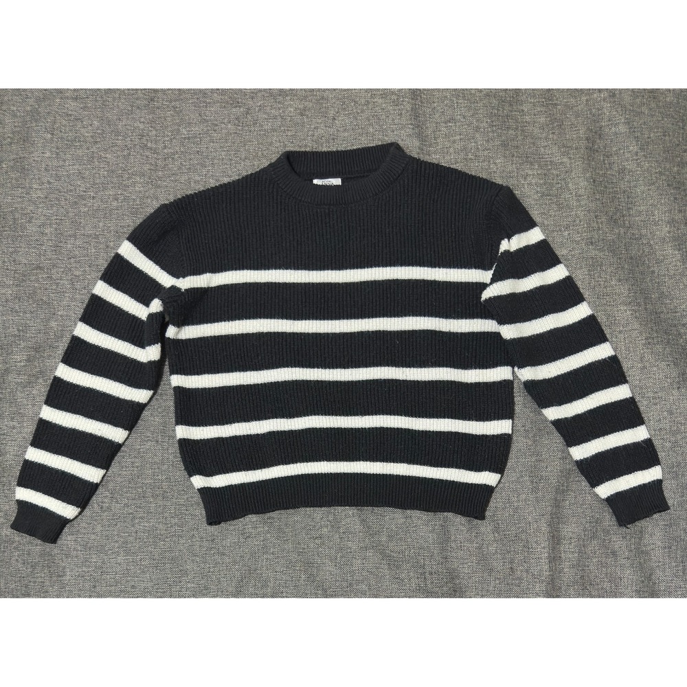 Jon & Anna Womens XL Sweater Black White Striped Ribbed Knit Crewneck